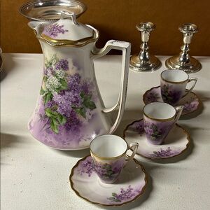 Vintage Lilac Floral Porcelain Tea Set 5 sets handpainted